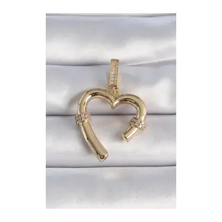 Pirinç Gold Renk Zirkon Taş Detaylı Kalp Figür Ajda Charm