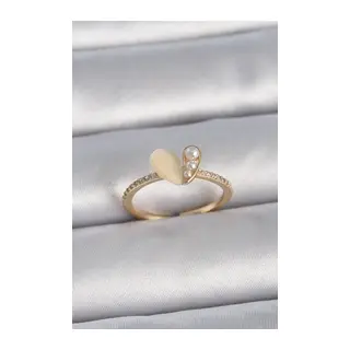 Pirinç Gümüş Renk Ayarlanabilir Zirkon Taşlı Beyaz Mineli Kalp Model Kadın Yüzük
