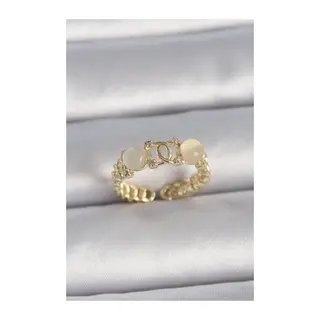 Pirinç Gold Renk Ayarlanabilir Zirkon Taşlı Beyaz Mineli Birleşik Halka Model Kadın Yüzük