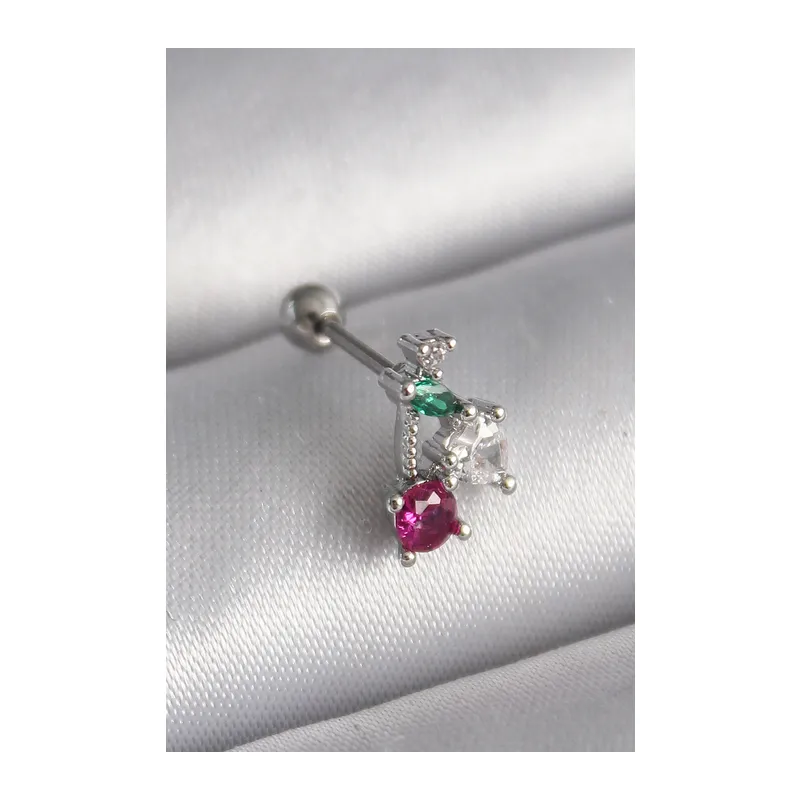 316L Çelik Gümüş Renk Zirkon Taşlı Tragus Piercing