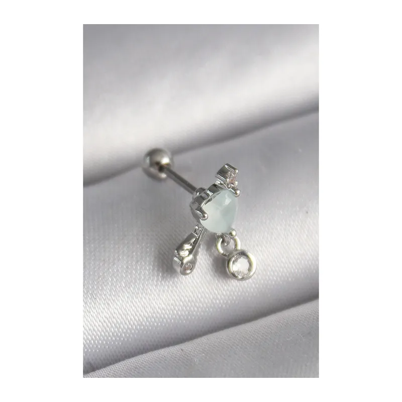 316L Çelik Gümüş Renk Beyaz Minelik Kalp Sallantı Zirkon Taş Detay Tragus Piercing