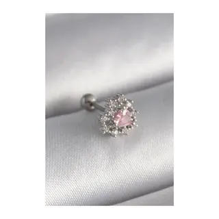316L Çelik Gümüş Renk Zirkon Taşlı Kalp Tragus Piercing