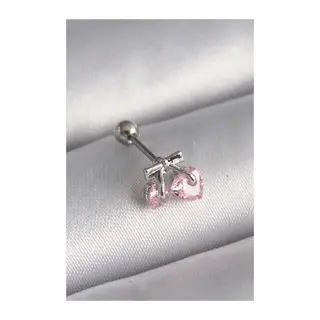316L Çelik Gümüş Renk Pembe Zirkon Taşlı Kalp Tragus Piercing