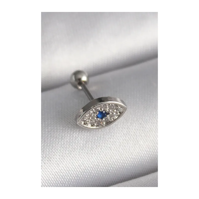 316L Çelik Gümüş Renk Zirkon Taşlı Göz Tragus Piercing