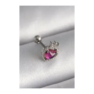 316L Çelik Gümüş Renk Pembe Mineli Kalp Zirkon Taş Detaylı Taç Tragus Piercing