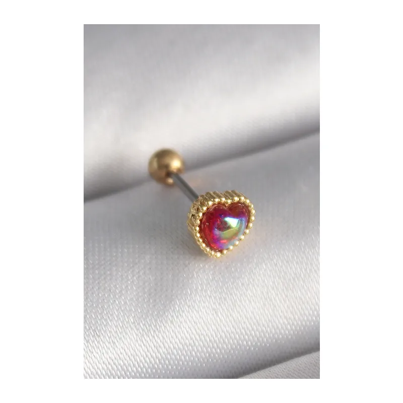 316L Çelik Gold Renk Kırmızı Mineli Kalp Tragus Piercing