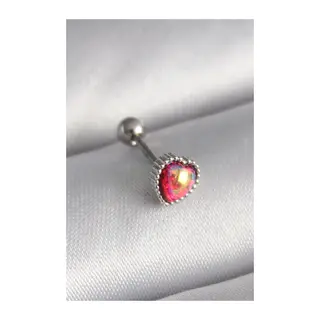 316L Çelik Gümüş Renk Kırmızı Mineli Kalp Tragus Piercing