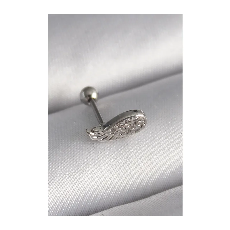 316L Çelik Gümüş Renk Zirkon Taşlı Kanat Tragus Piercing
