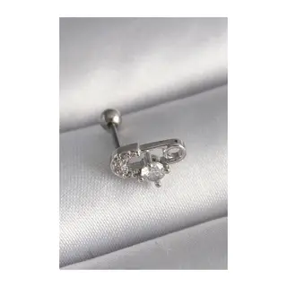 316L Çelik Gümüş Renk Zirkon Taşlı Toplu İğne Tragus Piercing