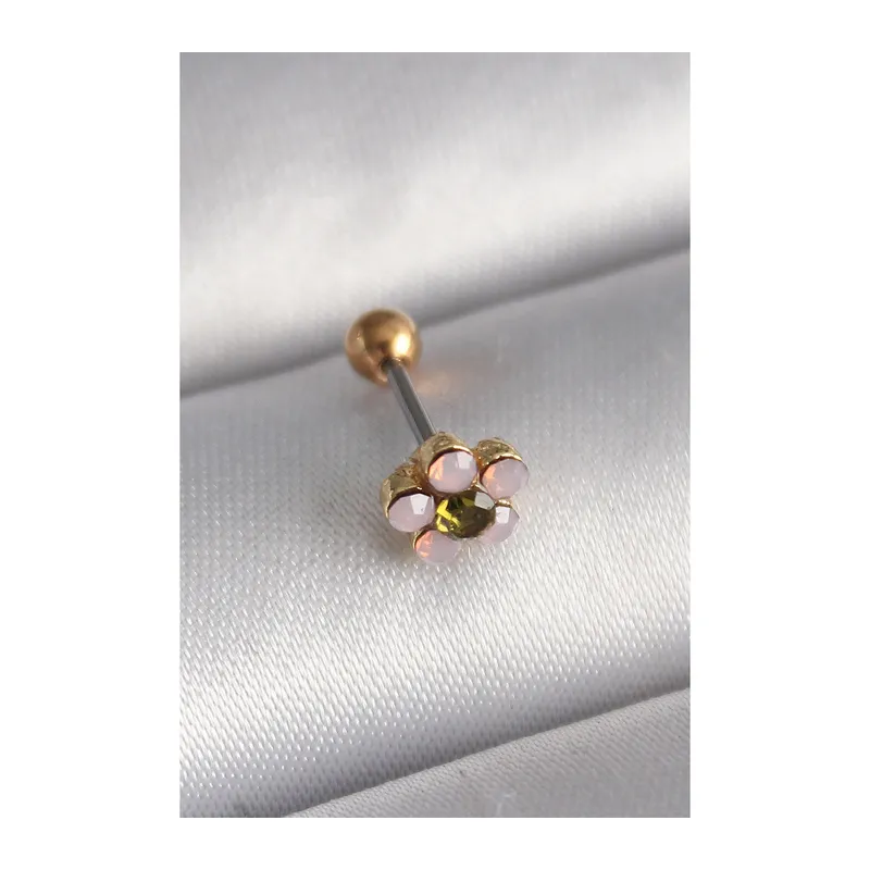 316L Çelik Gold Renk Zirkon Taşlı Çiçek Tragus Piercing