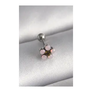 316L Çelik Gümüş Renk Zirkon Taşlı Çiçek Tragus Piercing