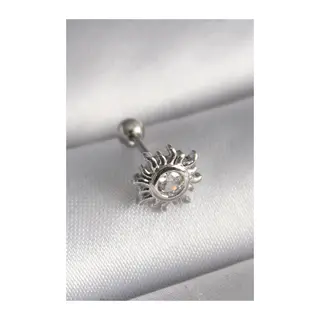 316L Çelik Gümüş Renk Zirkon Taşlı Güneş Tragus Piercing