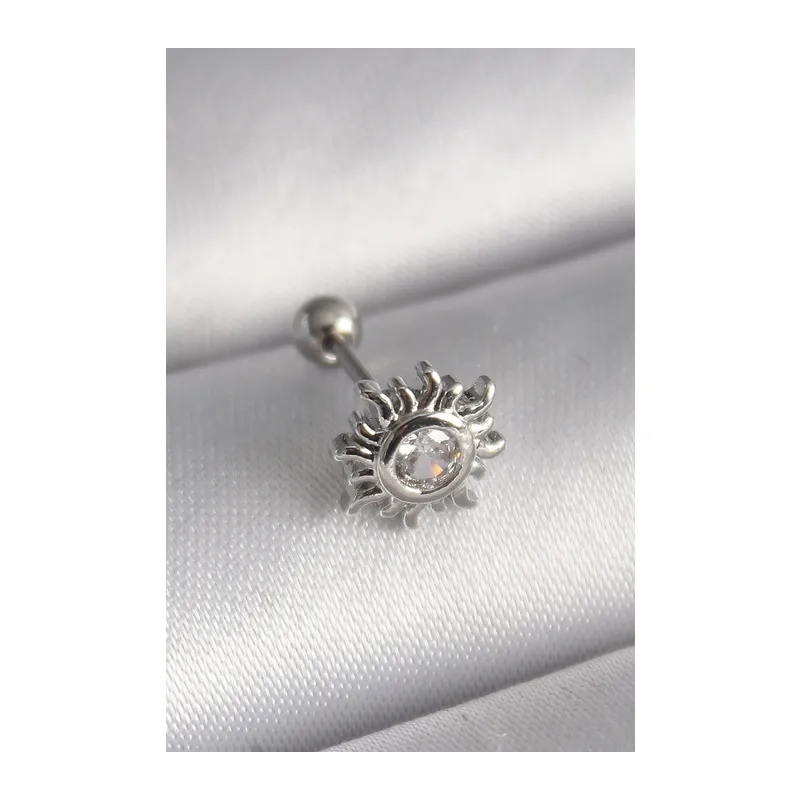 316L Çelik Gümüş Renk Zirkon Taşlı Güneş Tragus Piercing