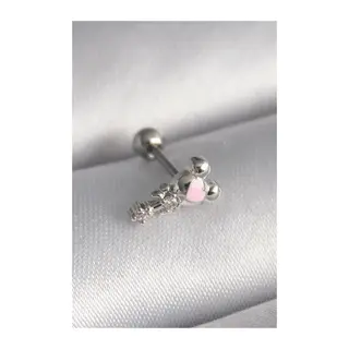 316L Çelik Gümüş Renk Zirkon Taş Detay Pembe Kalp İşleme Tragus Piercing