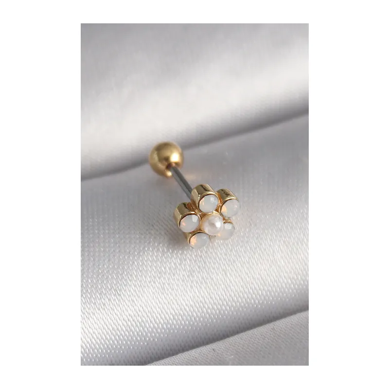 316L Çelik Gold Renk Zirkon Taşlı Çiçek Model Tragus Piercing