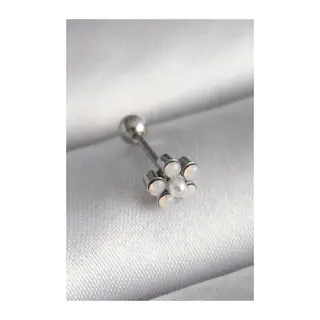 316L Çelik Gümüş Renk Zirkon Taşlı Çiçek Model Tragus Piercing