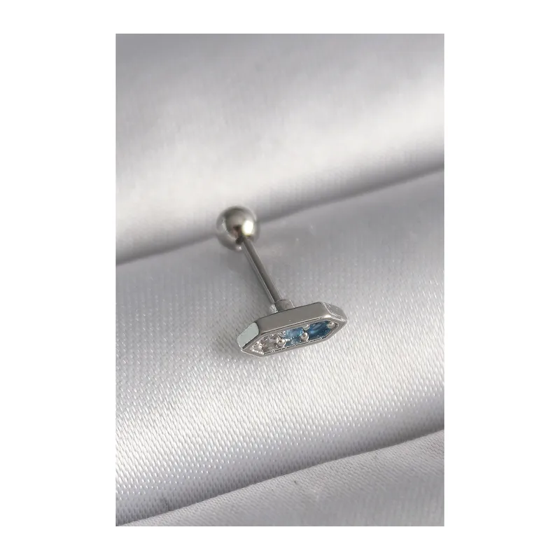 316L Çelik Gümüş Renk Mavi Zirkon Taşlı Tragus Piercing