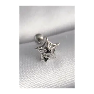 316L Çelik Gümüş Renk Siyah Zirkon Taş Detay Örümcek Ağ Model Tragus Piercing