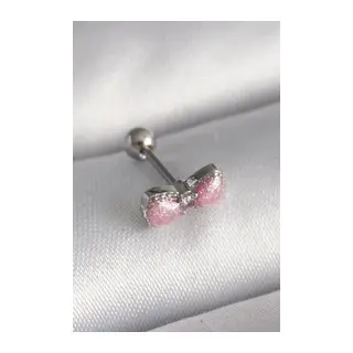 316L Çelik Gümüş Renk Pembe Kurdele Zirkon Taş Detay Tragus Piercing