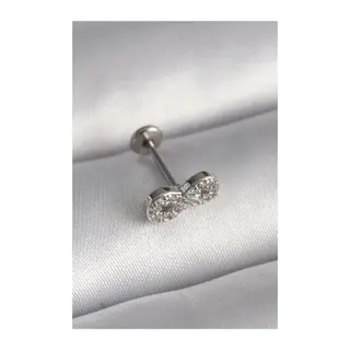 316L Çelik Gümüş Renk Zirkon Taşlı Sonsuzluk Model Tragus Piercing