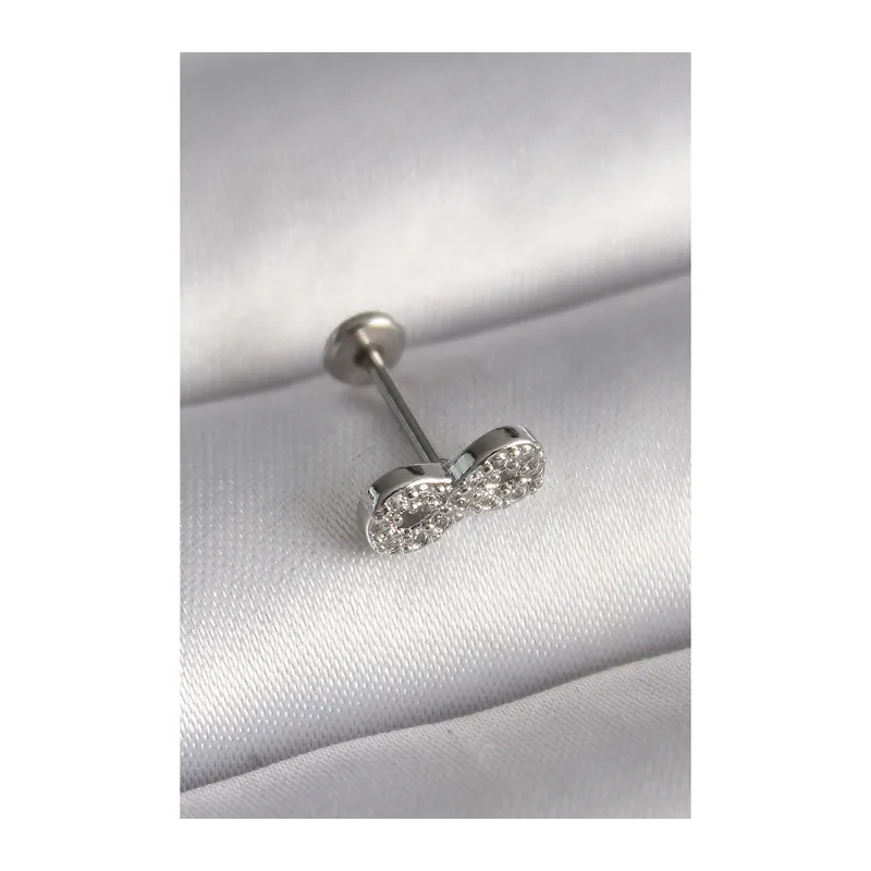 316L Çelik Gümüş Renk Zirkon Taşlı Sonsuzluk Model Tragus Piercing