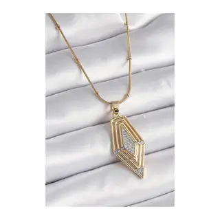 316L Çelik Gold Renk Zirkon Taşlı Vintage Model Kadın Kolye