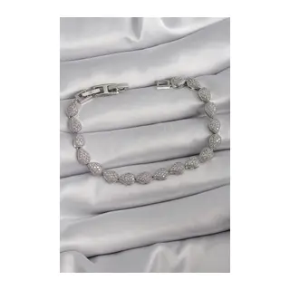 Pirinç Gümüş Renk Zirkon Taşlı Damla Model VIP Seri Kadın Bileklik