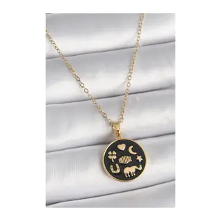 316L Çelik Gold Renk Siyah Şans Kolyesi