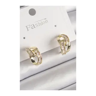 Pirinç Gold Renk Zirkon Taşlı Zincir Model Kadın Küpe