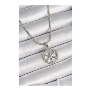 316L Çelik Gümüş Renk İtalyan Zincir Zirkon Taşlı Kutup Yıldız Model Kadın Kolye