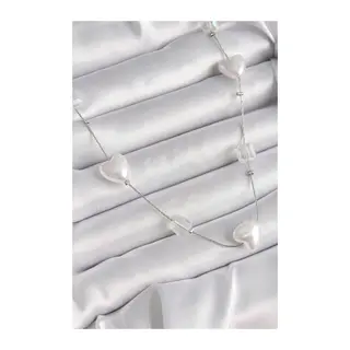 Pirinç Gümüş Renk Beyaz İnci Kalp Model Kadın Kolye
