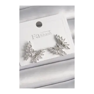 Pirinç Gümüş Renk Zirkon Taşlı Kelebek Model Kadın Küpe