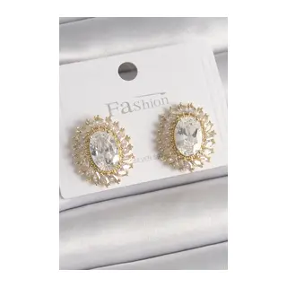 Pirinç Gold Renk Zirkon Taşlı Kadın Küpe