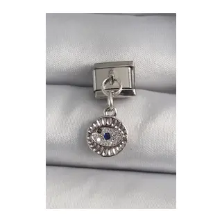 316L Çelik Gümüş Renk Sallantı Zirkon Taşlı Göz Model Nomination Charm
