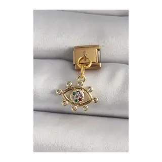 316L Çelik Gold Renk Sallantı Zirkon Taşlı Göz Model Nomination Charm