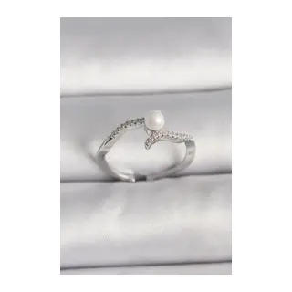 Pirinç Gümüş Renk Zirkon Taşlı Ayarlanabilir Yüzük