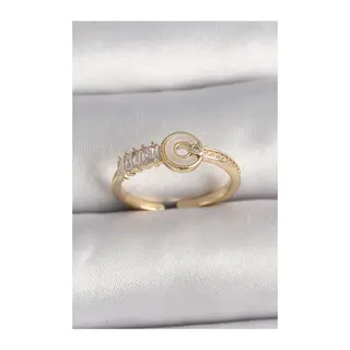 Pirinç Gold Renk Zirkon Taşlı Ayarlanabilir Kadın Yüzük