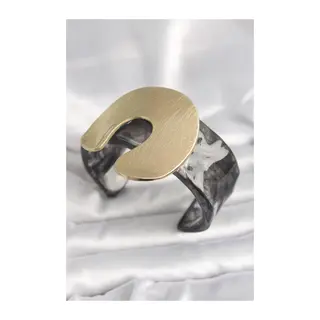 Siyah Mermer Desen Akrilik Plastik Gold Nal Model Plaka Vintage Kadın Bilezik