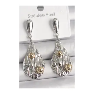 Pirinç Gümüş Renk Sallantı Damla Model Gold Topçuk Detay Kadın Küpe