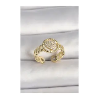 Pirinç Gold Renk Ayarlanabilir Zirkon Taşlı Kalp Model Kadın Yüzük