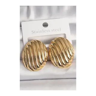 Pirinç Gold Renk İşlemeli Oval Model Kadın Küpe