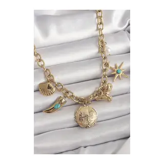 316L Çelik Gold Renk Zincir Sallantılı Çoklu Figür Model Kadın Kolye