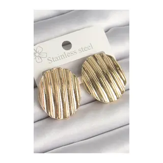 Pirinç Gold Renk İşlemeli Daire Plaka Model Kadın Küpe