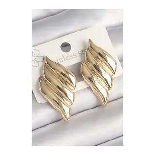 Pirinç Gold Renk 3 Sıralı Dalgalı Model Kadın Küpe