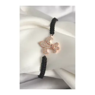 Pirinç Rose Renk Zirkon Taşlı Zambak Model Asansörlü Makrome Model Kadın Bileklik