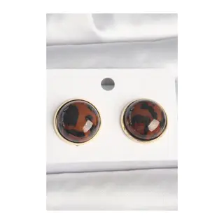 Pirinç Gold Renk 3D Daire Leopar Model Kadın Küpe