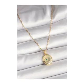 316L Çelik Gold Renk Zincir Zirkon Taş İşlemeli Hilal Yıldız İşlemeli Madalyon Model Kadın Kolye