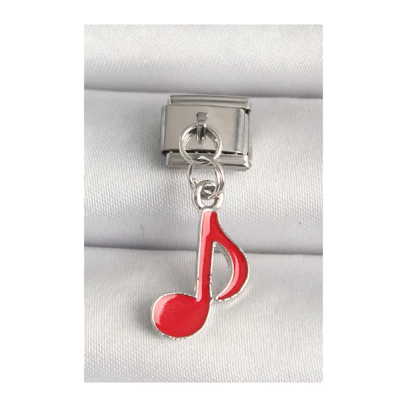 316L Çelik Gümüş Renk Kırmızı Müzik Nota Model Nomination Charm