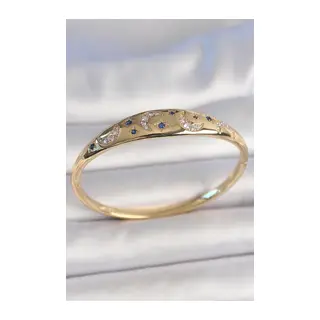 Pirinç Gold Renk Zirkon Taşlı Hilal İşleme Mavi Taşlı Yıldız Detay Kadın Kelepçe