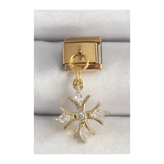 316L Çelik Gold Renk Sallantı Zirkon Taşlı Kar Tanesi Model Nomination Charm